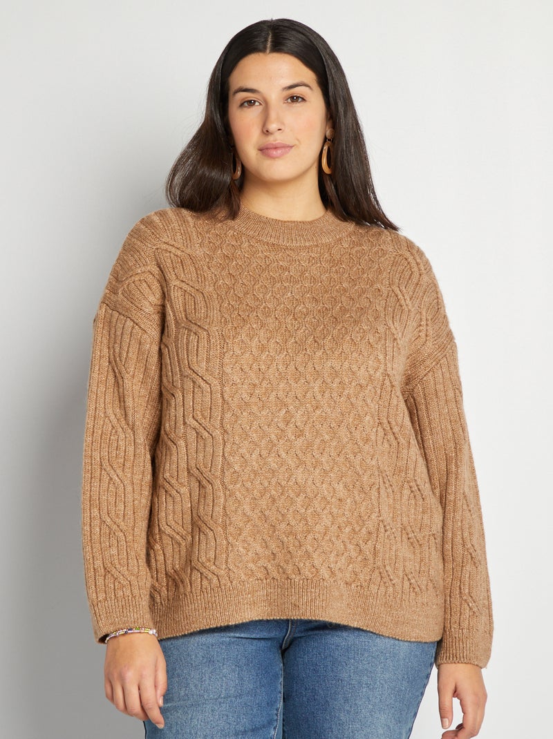 Pull en maille fantaisie Beige - Kiabi