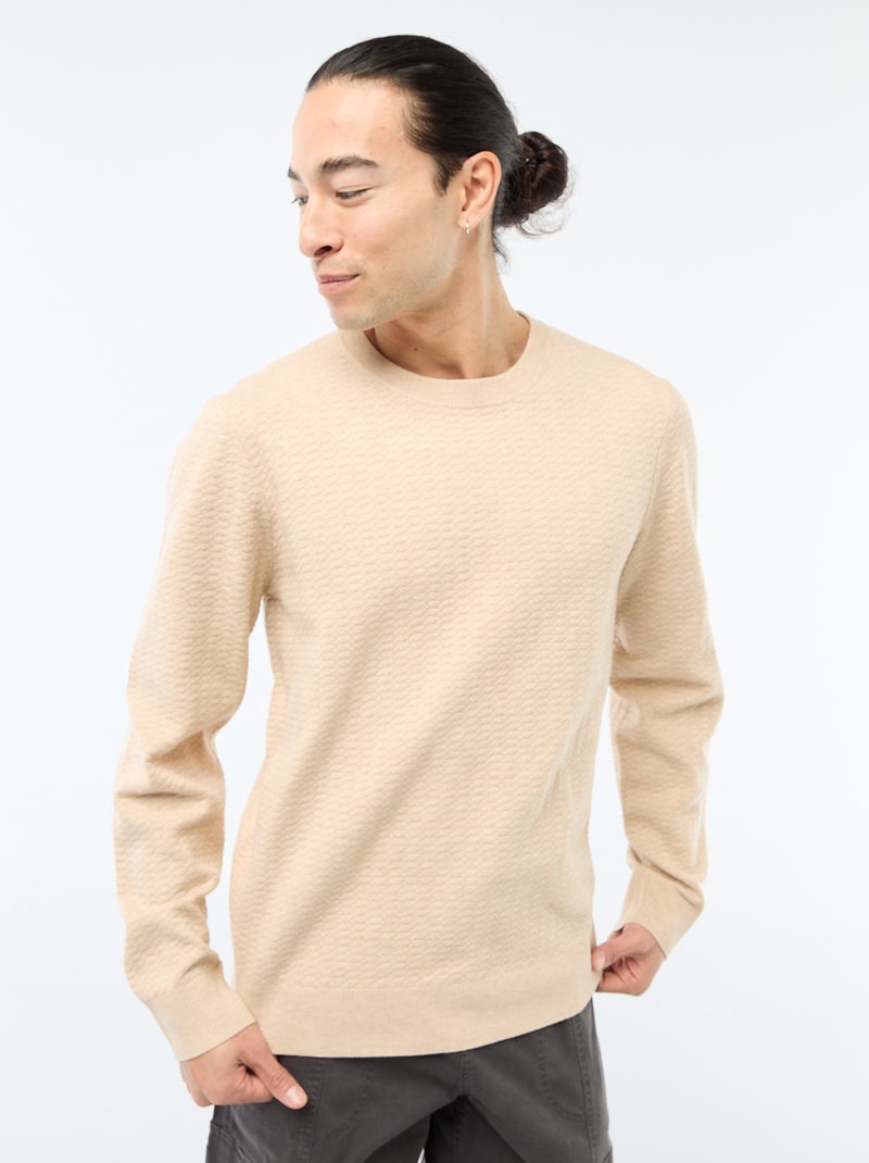 Pull en maille fantaisie Beige - Kiabi