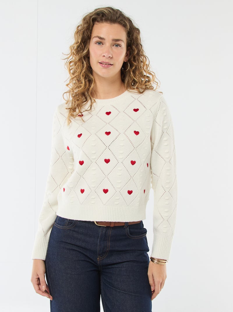 Pull en maille fantaisie Blanc - Kiabi