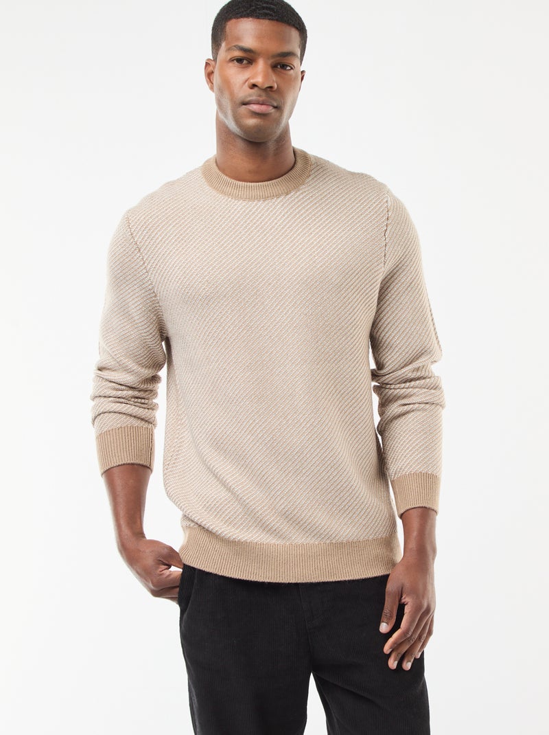 Pull Coton Col Rond Beige Malo Taille L (IT 52) - Neuf Avec étiquettes - Made In Italy