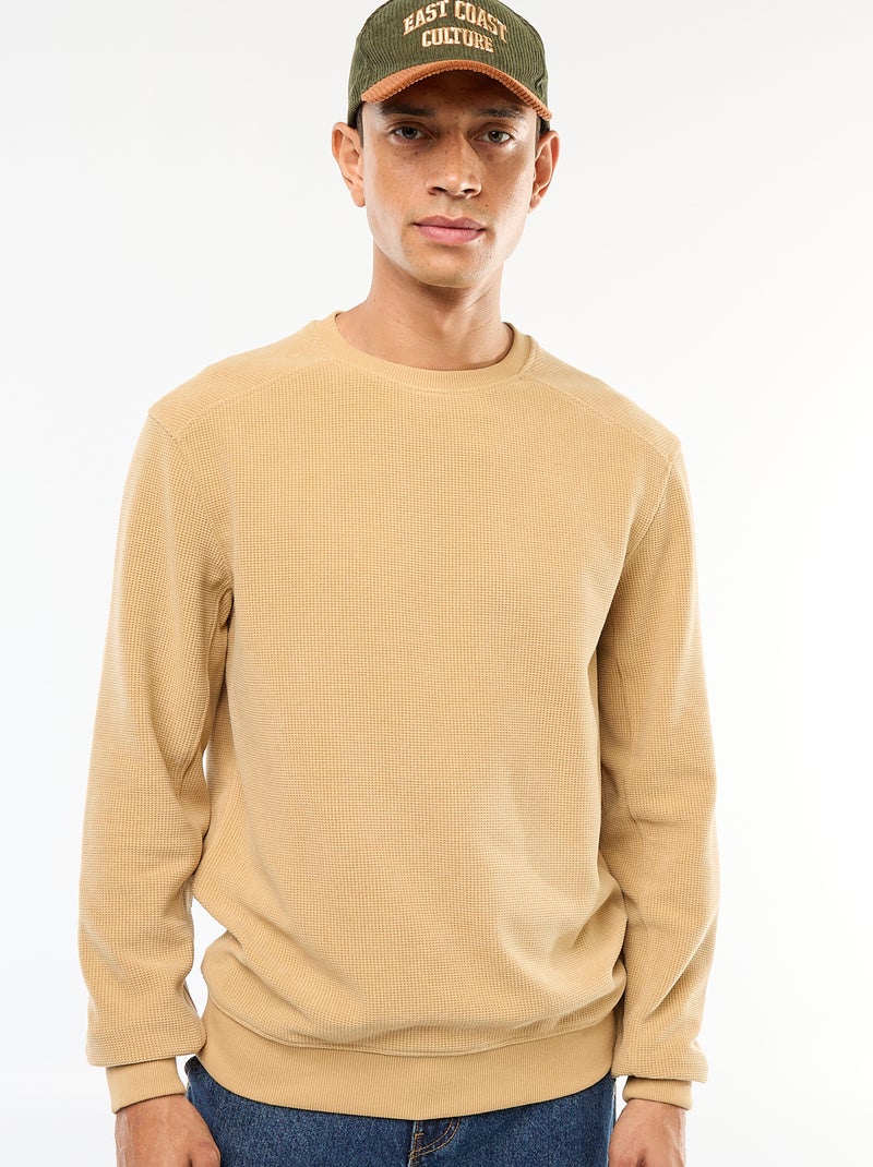 Pull en maille fantaisie coupe regular Beige - Kiabi