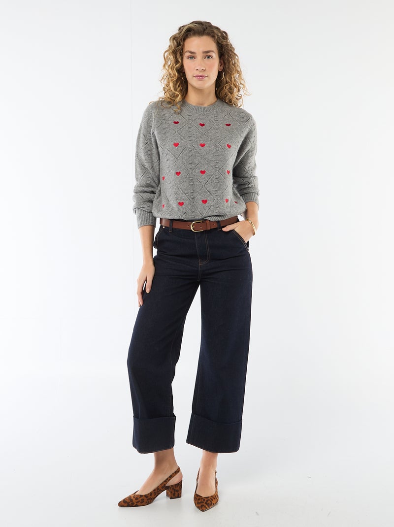 Pull en maille fantaisie Gris - Kiabi