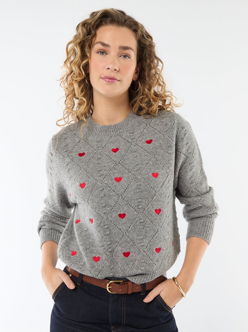 Pull en maille fantaisie Gris - Kiabi