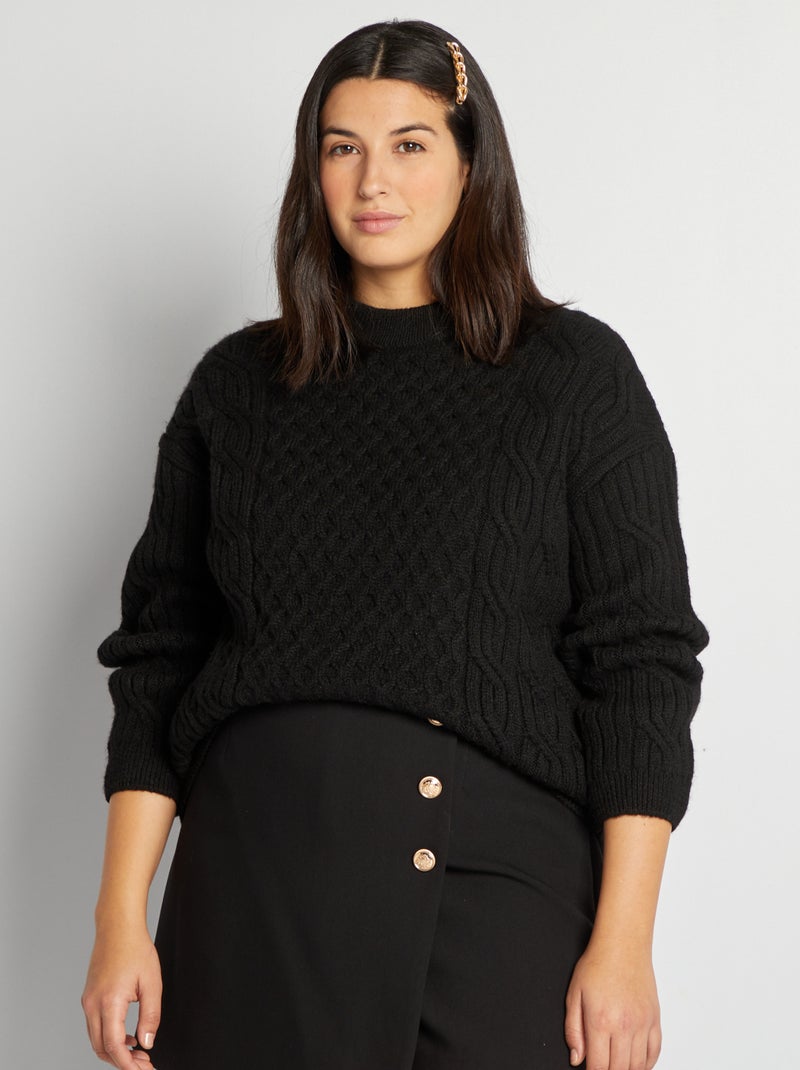 Pull en maille fantaisie noir - Kiabi