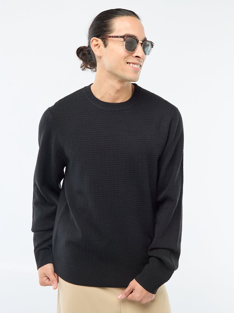 Pull en maille fantaisie Noir - Kiabi