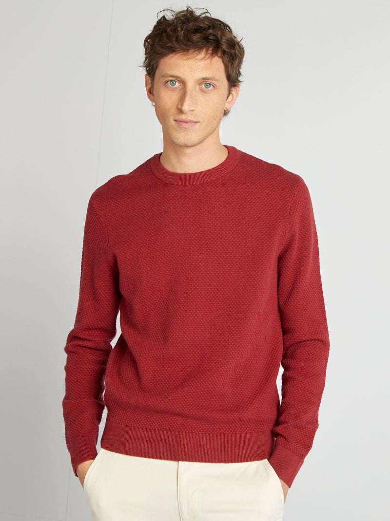 Pull en maille fantaisie Rouge - Kiabi