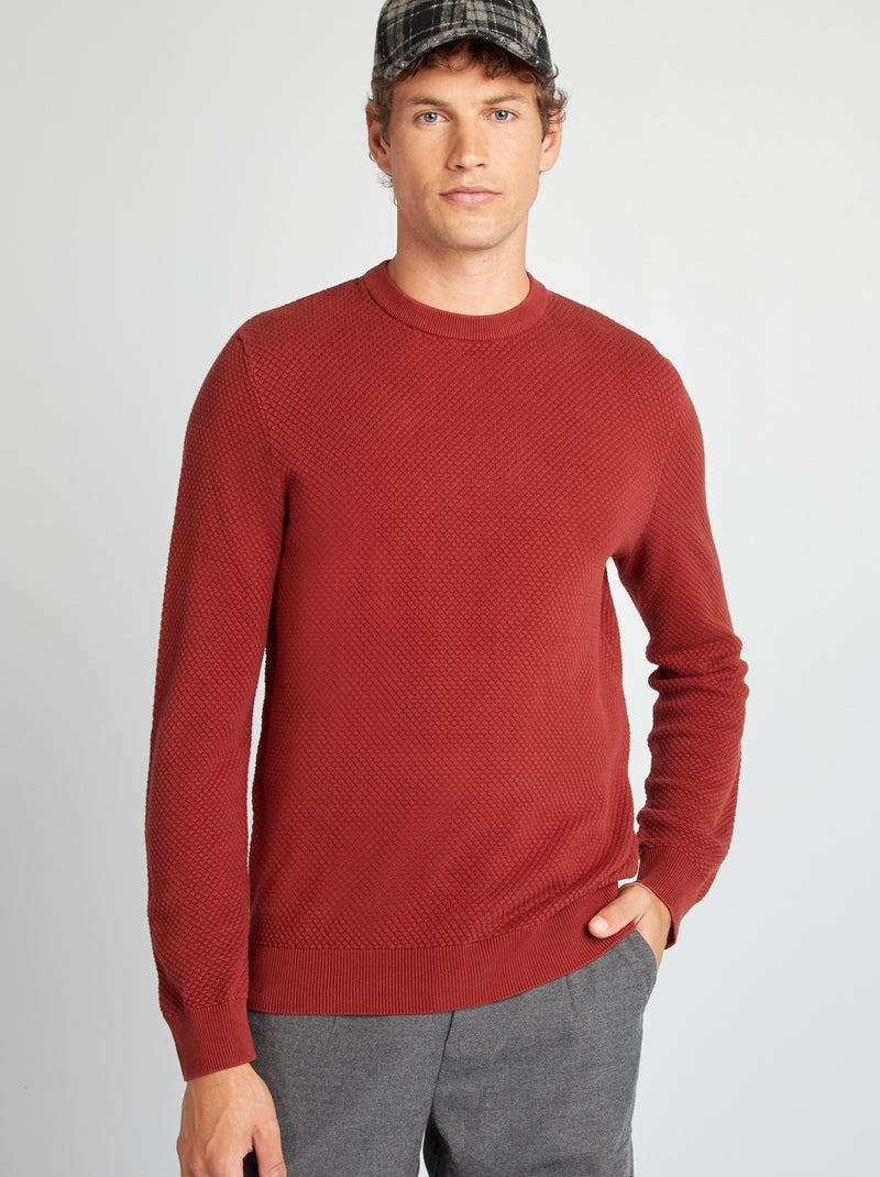 Pull en maille fantaisie Rouge - Kiabi
