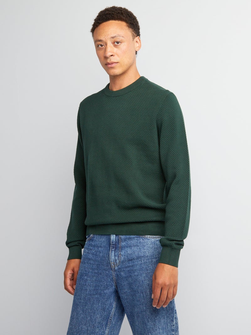 Pull en maille fantaisie Vert - Kiabi