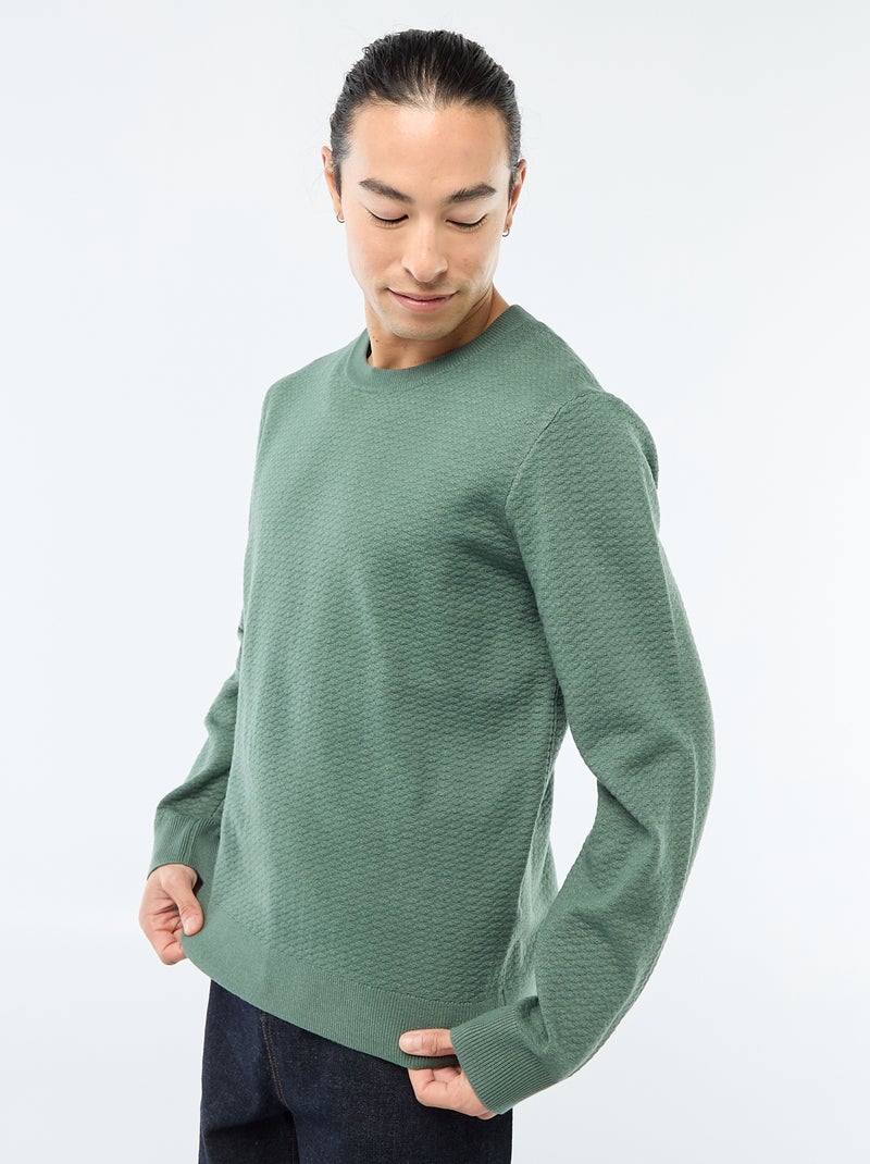 Pull en maille fantaisie Vert - Kiabi