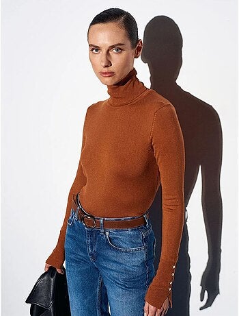 Pull en maille femme à col roulé et boutons dilvin