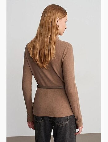 Pull en maille femme à col roulé et ceinture dilvin