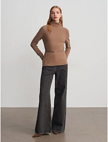 Pull en maille femme à col roulé et ceinture dilvin