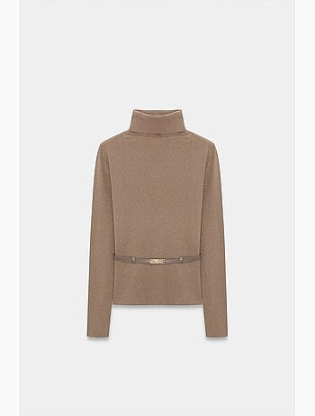 Pull en maille femme à col roulé et ceinture dilvin