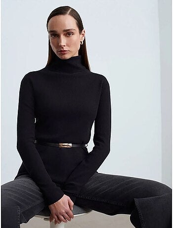Pull en maille femme à col roulé et ceinture dilvin