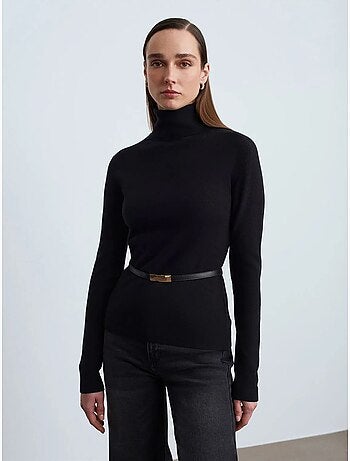 Pull en maille femme à col roulé et ceinture dilvin