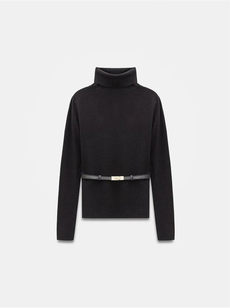 Pull en maille femme à col roulé et ceinture dilvin Noir - Kiabi