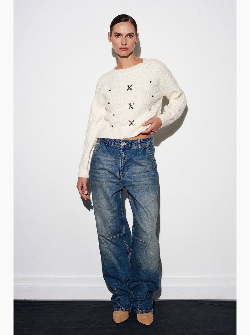 Pull en maille femme dilvin Crème - Kiabi