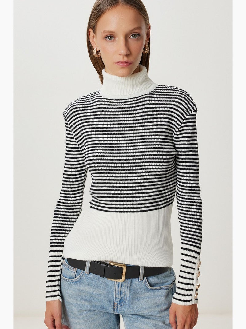 Pull en maille femme istanbul Noir Blanc - Kiabi
