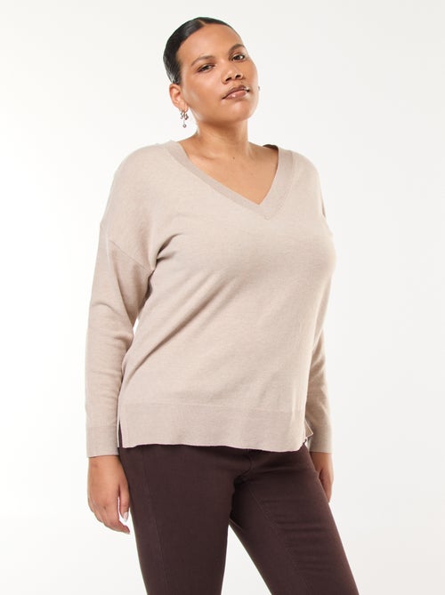 Pull en maille fine avec col V - Kiabi