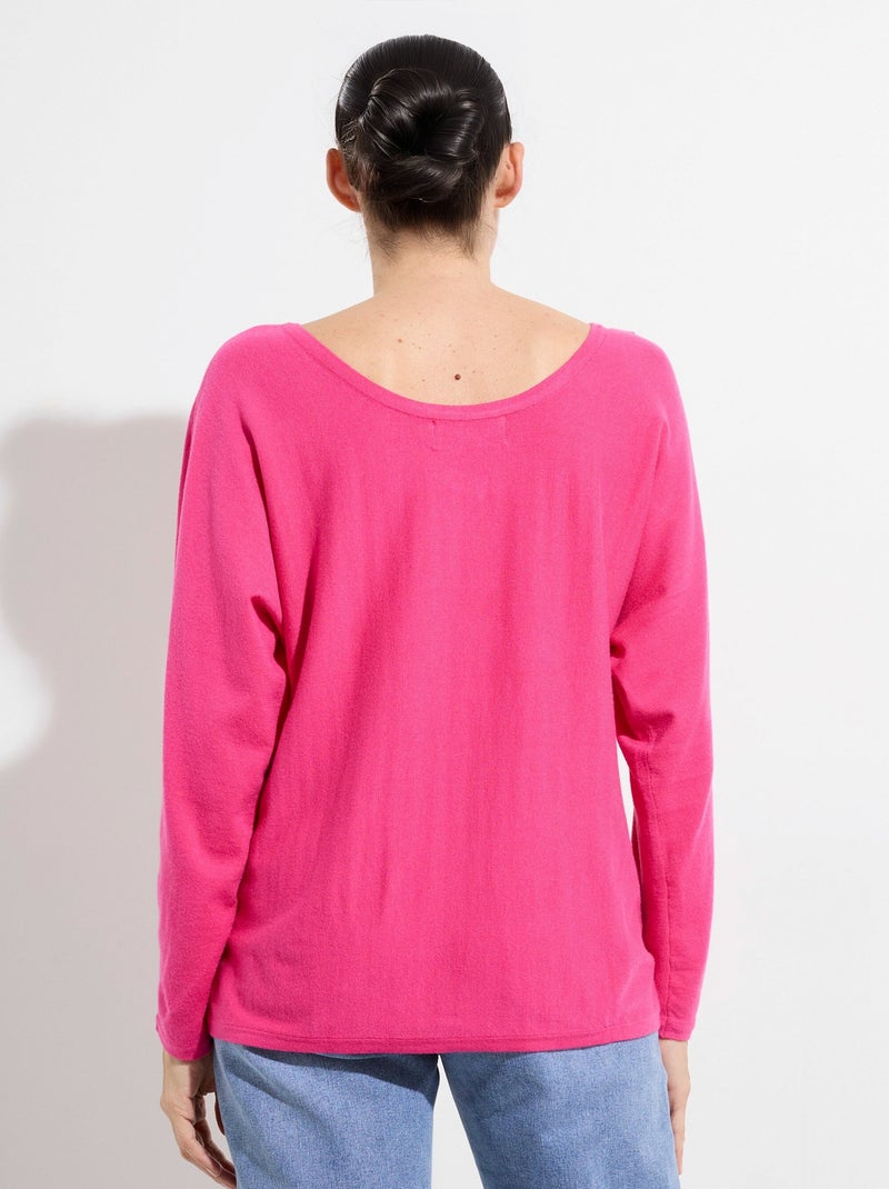 Pull en maille fine avec col v large - afibel Rose fushia - Kiabi