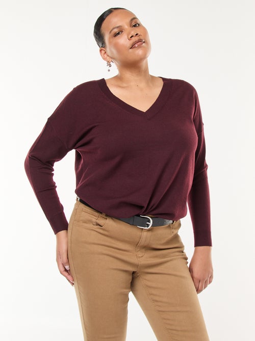Pull en maille fine avec col V - Kiabi