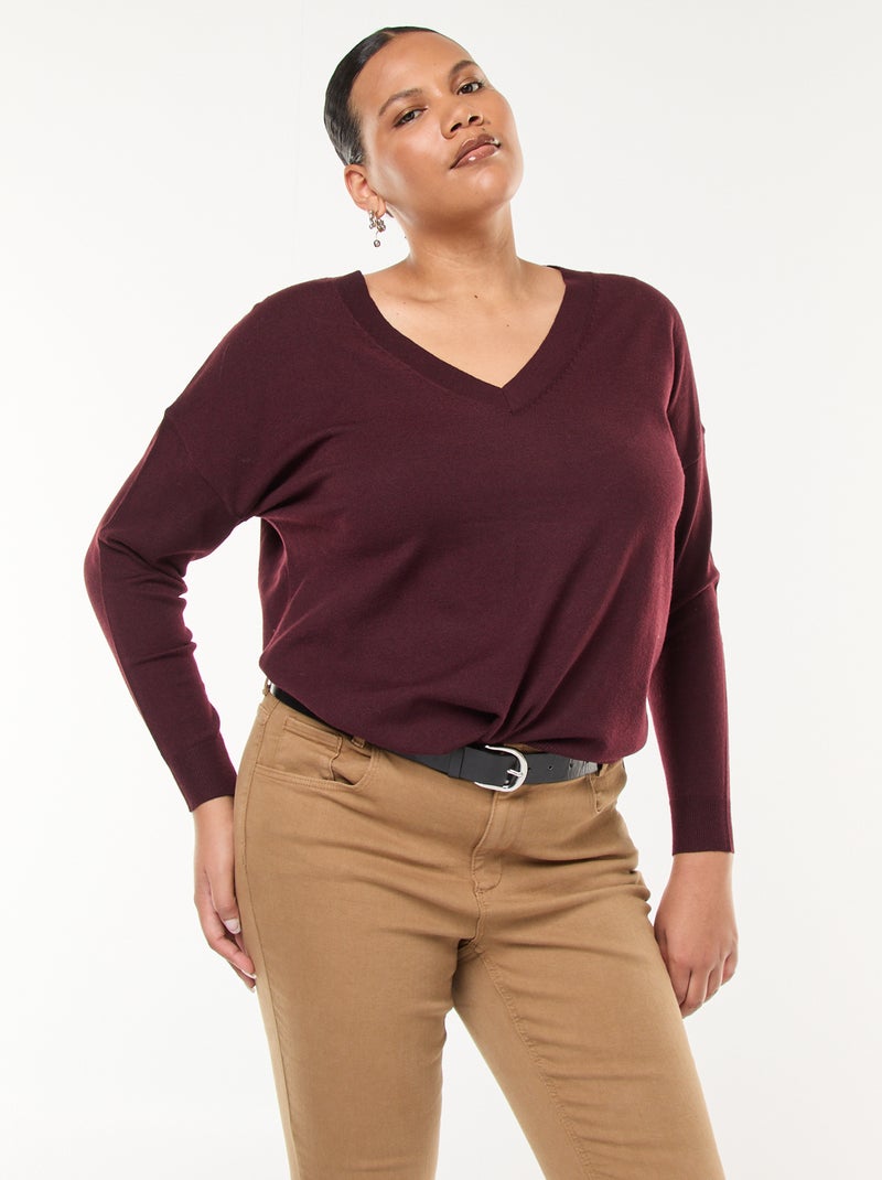 Pull en maille fine avec col V Rouge - Kiabi