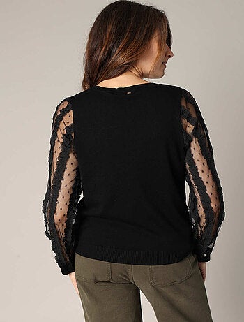 Pull en maille fine avec empiècements en tulle brodé 'Deeluxe'