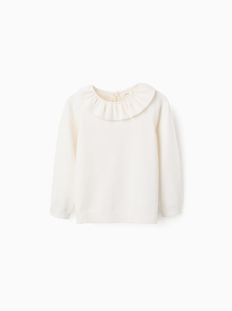 Pull en Maille Fine avec Volants Beige clair - Kiabi