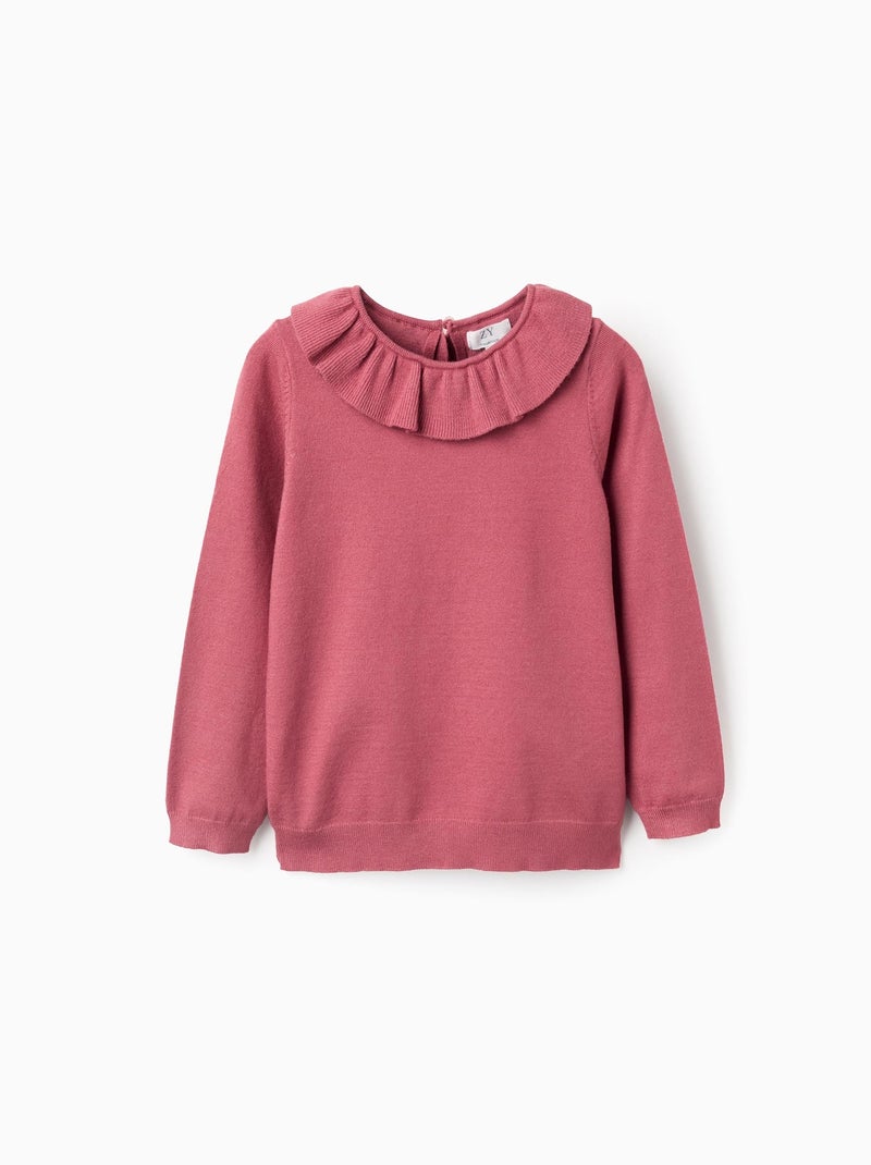 Pull en Maille Fine avec Volants Rose foncé - Kiabi