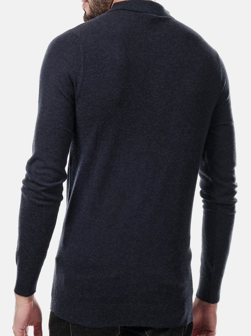 Pull en maille fine col polo Bleu marine - Kiabi