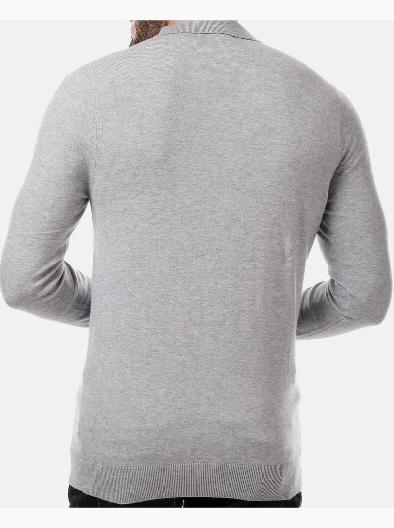 Pull en maille fine col polo Gris - Kiabi