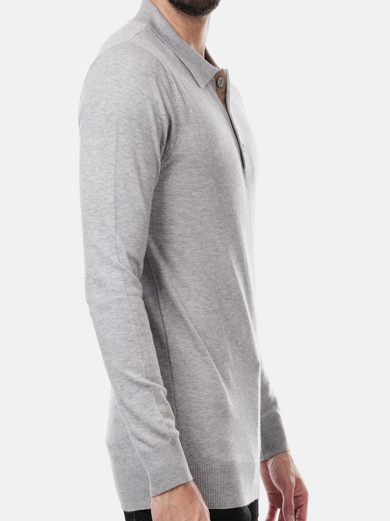 Pull en maille fine col polo Gris - Kiabi