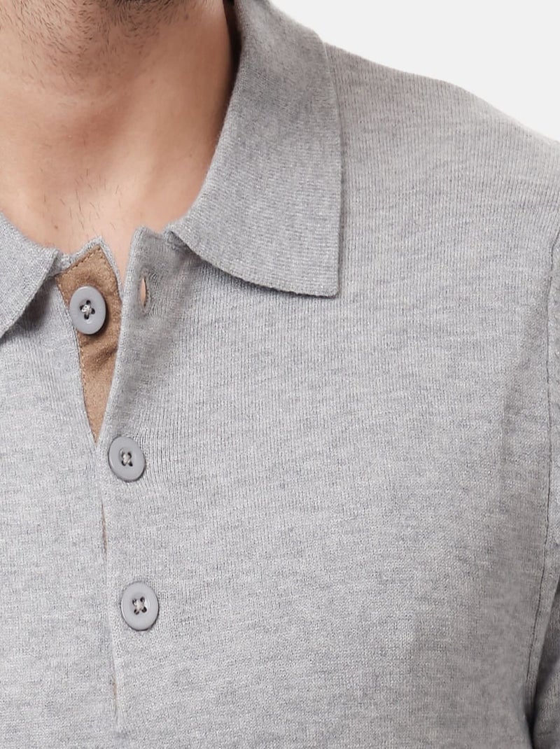 Pull en maille fine col polo Gris - Kiabi