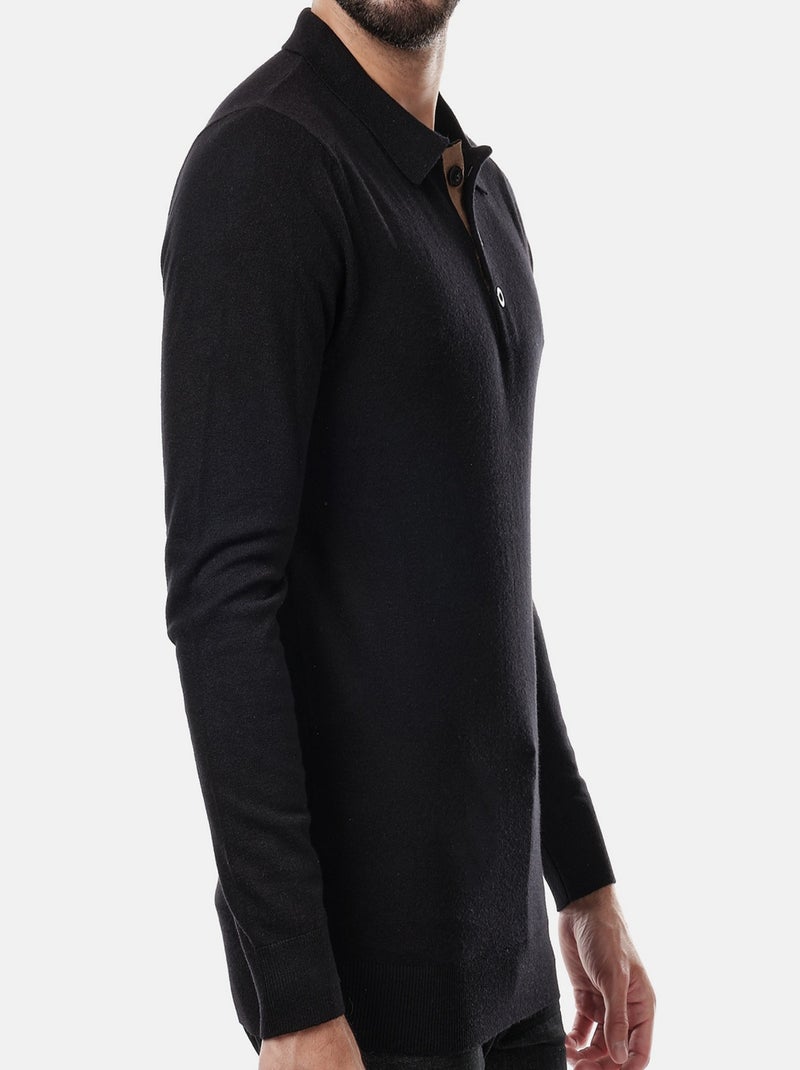 Pull en maille fine col polo Noir - Kiabi