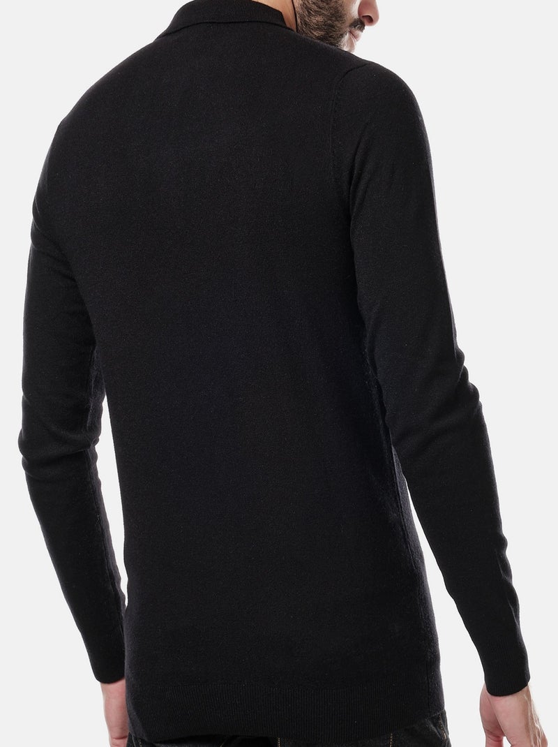 Pull en maille fine col polo Noir - Kiabi