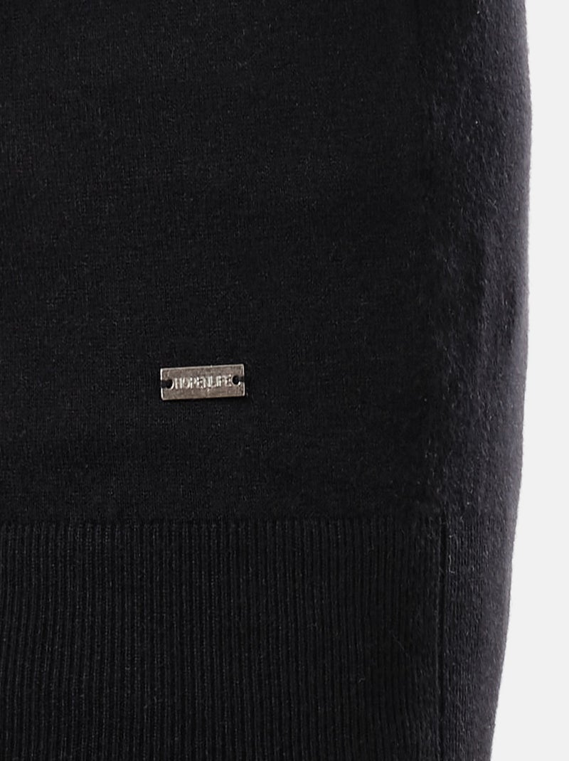 Pull en maille fine col polo Noir - Kiabi