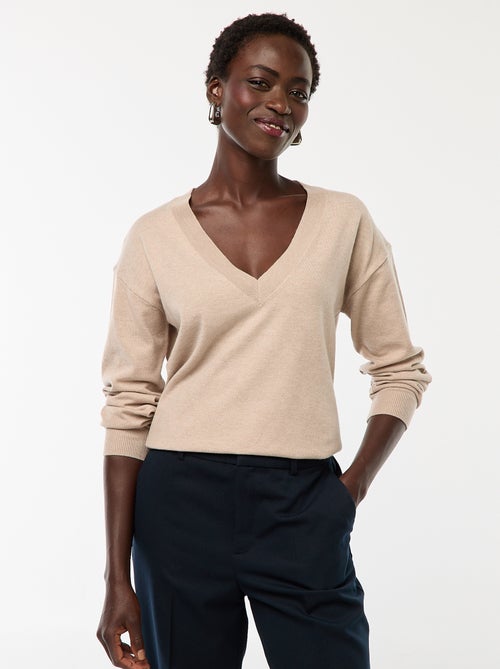 Pull en maille fine col V - Kiabi