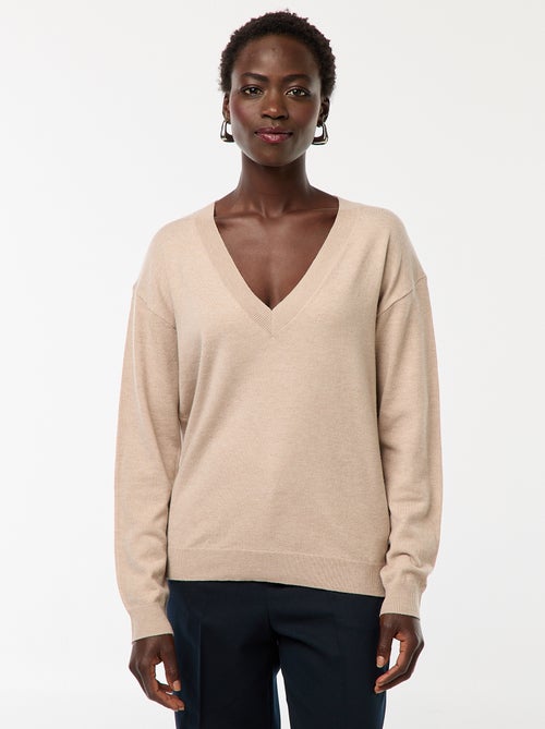 Pull en maille fine col V - Kiabi
