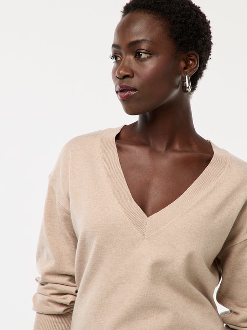 Pull en maille fine col V - Kiabi