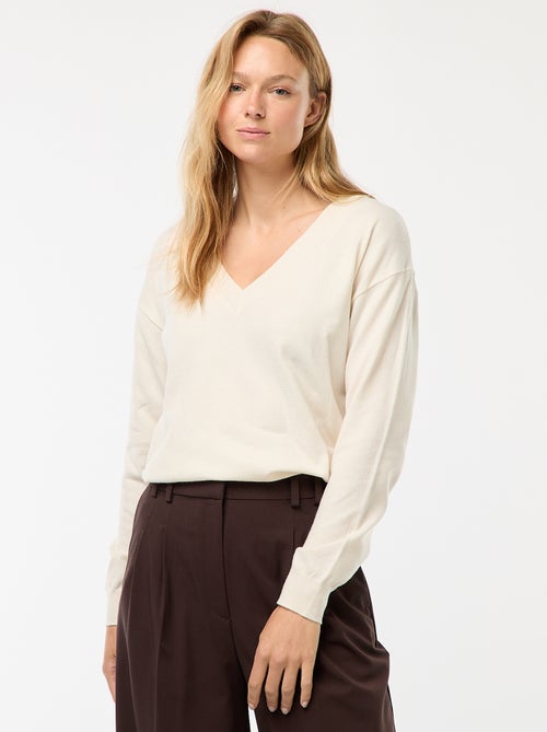 Pull en maille fine col V - Kiabi