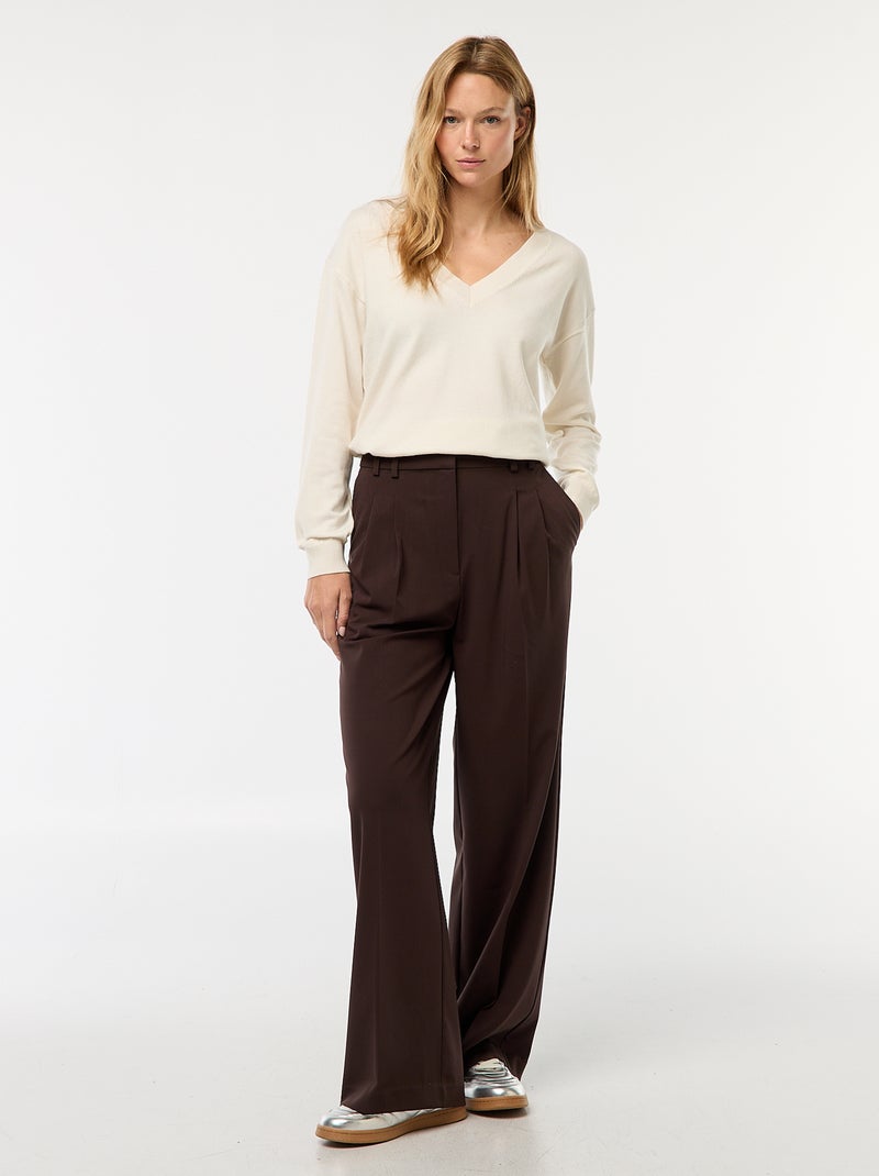 Pull en maille fine col V Blanc - Kiabi