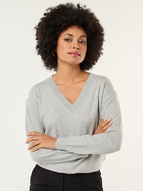 Pull en maille fine col V - Kiabi