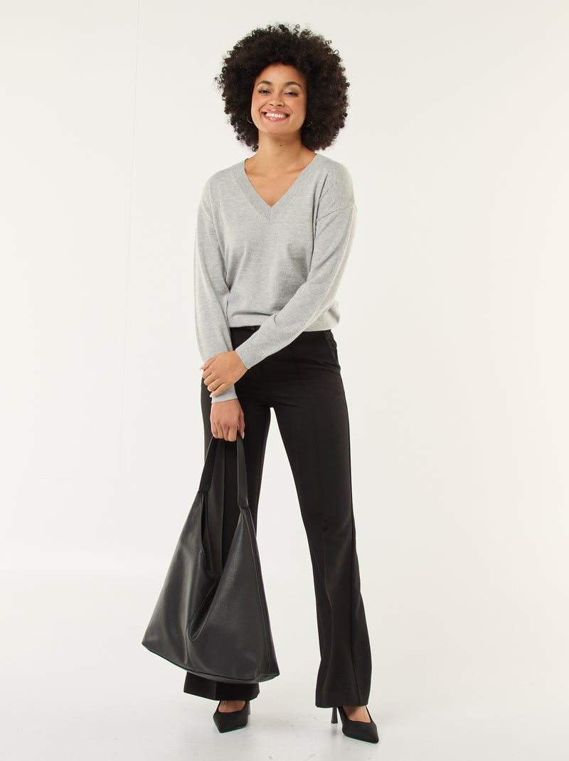 Pull en maille fine col V Gris - Kiabi