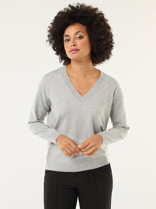 Pull en maille fine col V - Kiabi