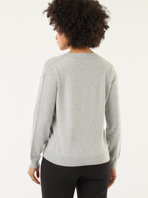 Pull en maille fine col V - Kiabi