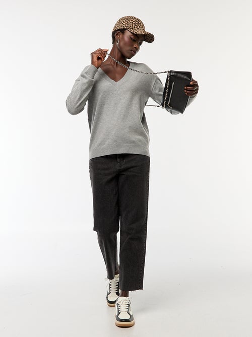 Pull en maille fine col V - Kiabi