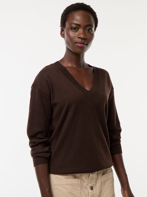 Pull en maille fine col V - Kiabi