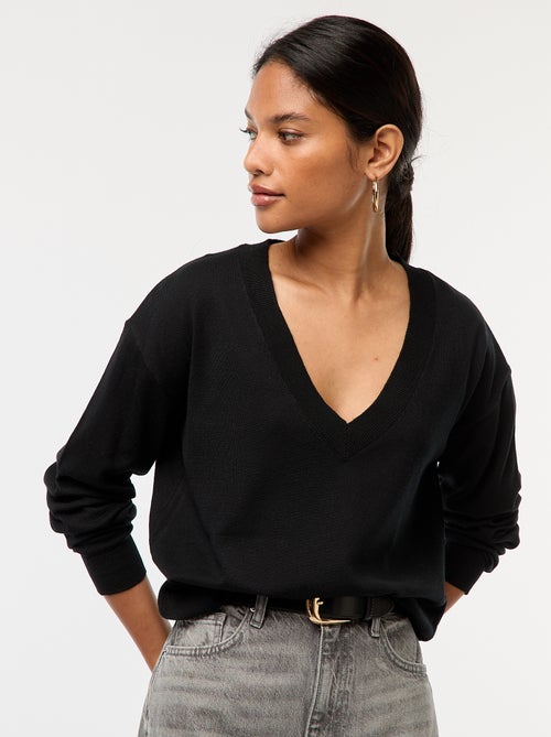 Pull en maille fine col V - Kiabi