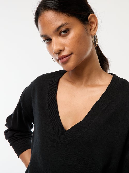 Pull en maille fine col V - Kiabi