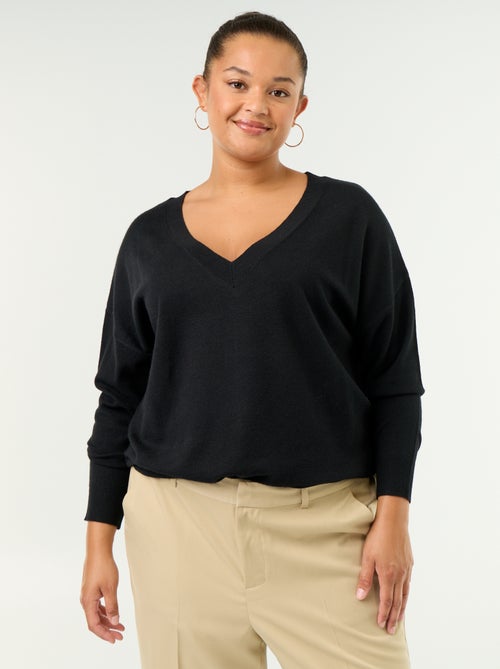Pull en maille fine col V - Kiabi